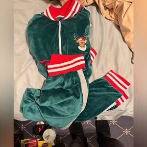 New Festive Xmas Green and Red Mens 2 Piece Set(Zip Up Sweatshirt & Sweatpants!)